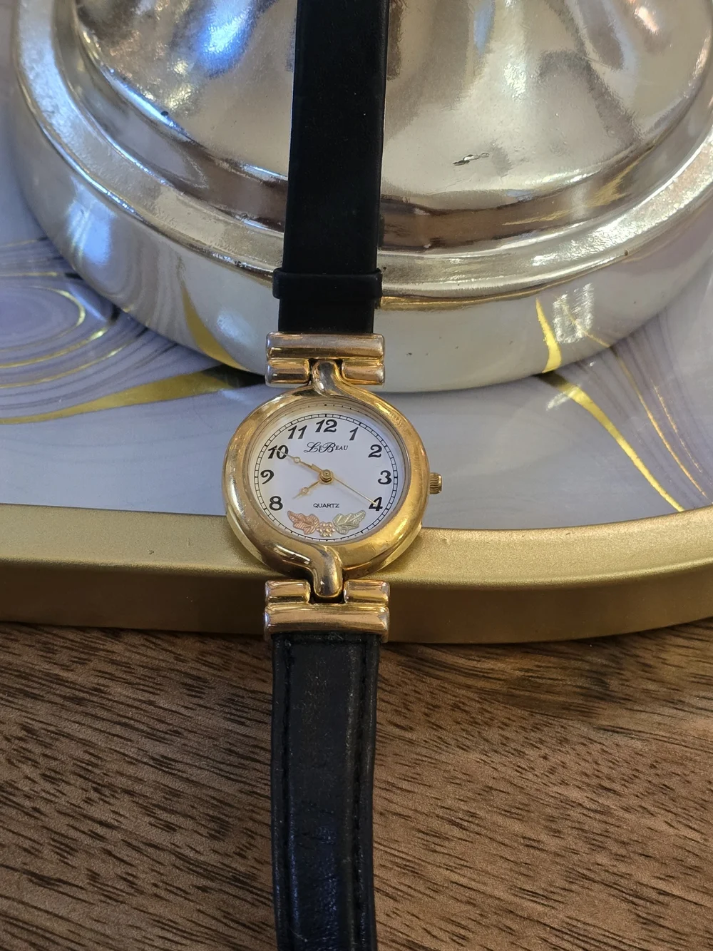 LeBeau Gold-Tone Women's Quartz Watch with Black Strap